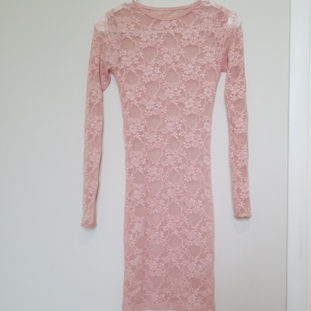 Form fitted pink lace dress